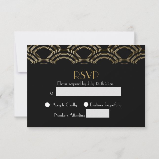 Elegant Gatsby Art Deco Guld Bröllop RSVP OSA Kort (Framsida)