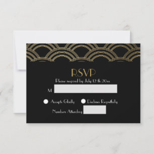 Elegant Gatsby Art Deco Guld Bröllop RSVP OSA Kort