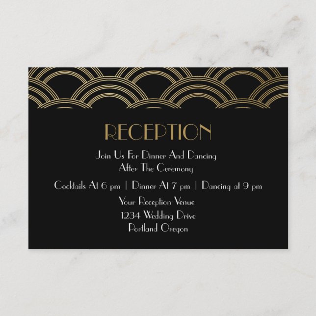 Elegant Gatsby Art Deco Guld Bröllopsfirande Tilläggskort (Framsida)