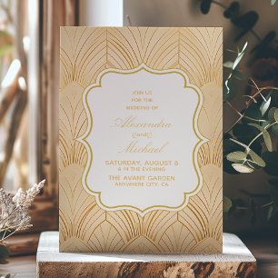 Elegant Gatsby Art Deco White & Guld Bröllop Inbjudningar
