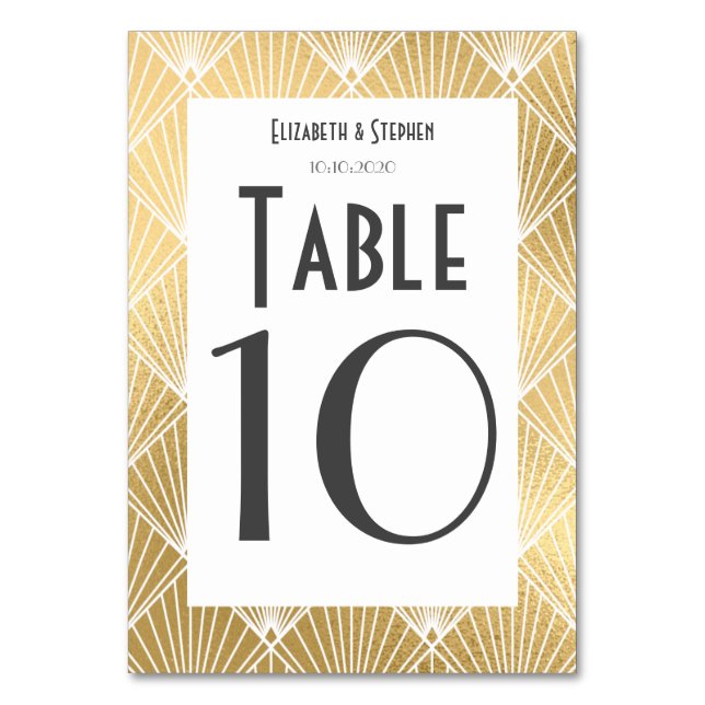 Elegant Gatsby Deco 1920's Bröllop Bordsnummer (Framsidan)