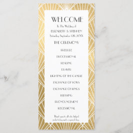 Elegant Gatsby Deco White & Guld Bröllopsprogram Program