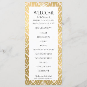 Elegant Gatsby Deco White & Guld Bröllopsprogram Program