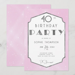 Elegant Gatsby White Guld Rosa Deco 40 Birthday Inbjudningar