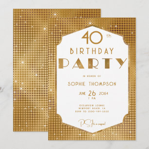 Elegant Gatsby White och Guld Deco 40:e födelsedag Inbjudningar