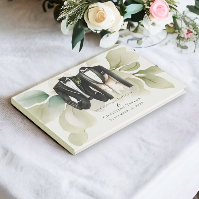 Elegant Gay Bröllop 2 Grooms i Kostym Gästböcker (Elegant Gay Wedding Two Grooms in Suits Guest Book from Ricaso - personalized with grooms names)