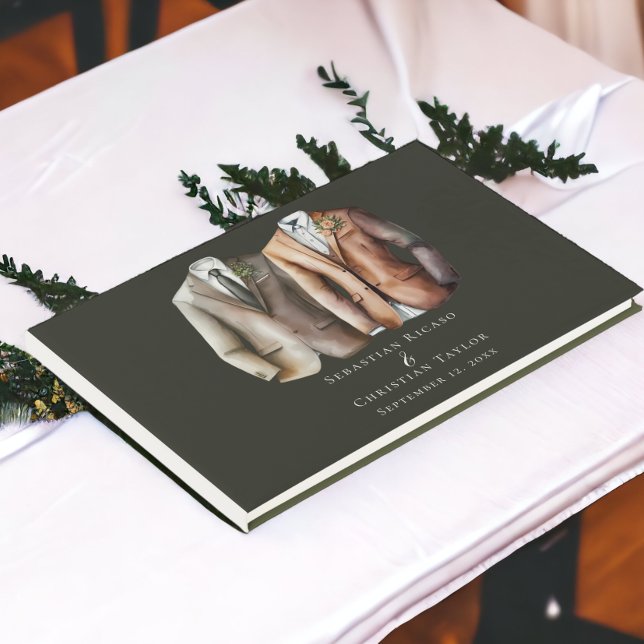 Elegant Gay Bröllop 2 Grooms i Kostym Gästböcker (Elegant Gay Wedding Two Grooms in Suits Guest Book from Ricaso)