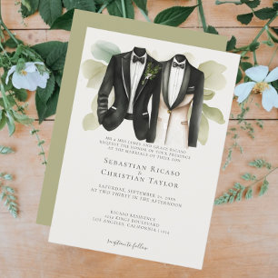 Elegant Gay Bröllop 2 Grooms i Kostym Inbjudningar