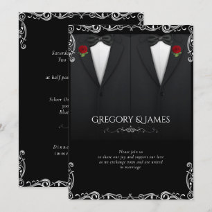 Elegant Gay Bröllop Tuxedo Röd ros Inbjudningar