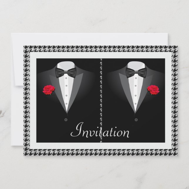 Elegant Gay bröllopsinbjudan med två Tuxedos Inbjudningar (Framsida)