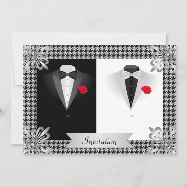 Elegant Gay Bröllopsinbjudan med två Tuxedos Inbjudningar (Framsida)