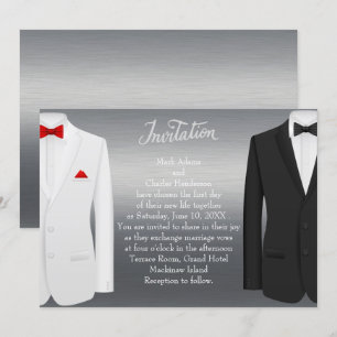 Elegant Gay bröllopsinbjudan Silver Tuxedos Inbjudningar
