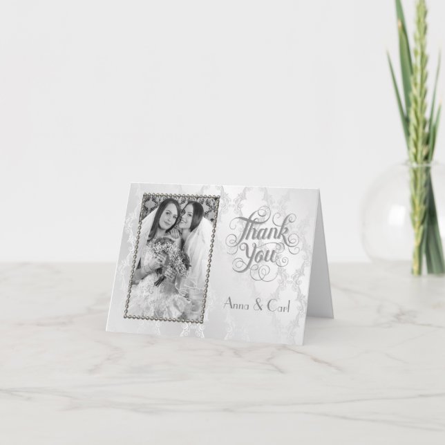 Elegant Gay Silver Bröllop Tack Kort (Framsida)