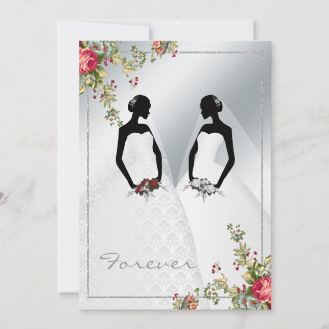 Elegant Gay Silver Damask Wedding bjudande Inbjudningar (Framsida)