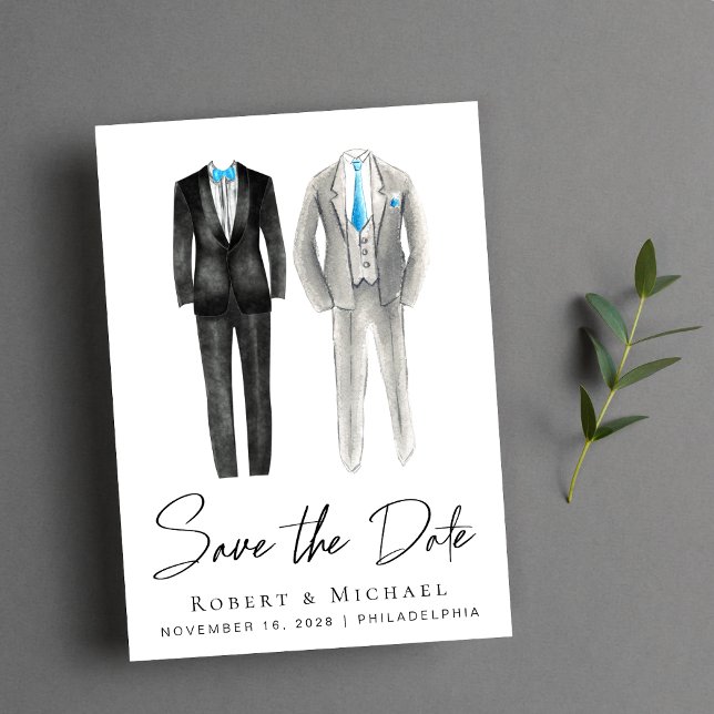 Elegant gay vigsel smoking vattenfärg spara datumet (Our user-friendly template allows you to easily tailor the save the date announcement to your event)