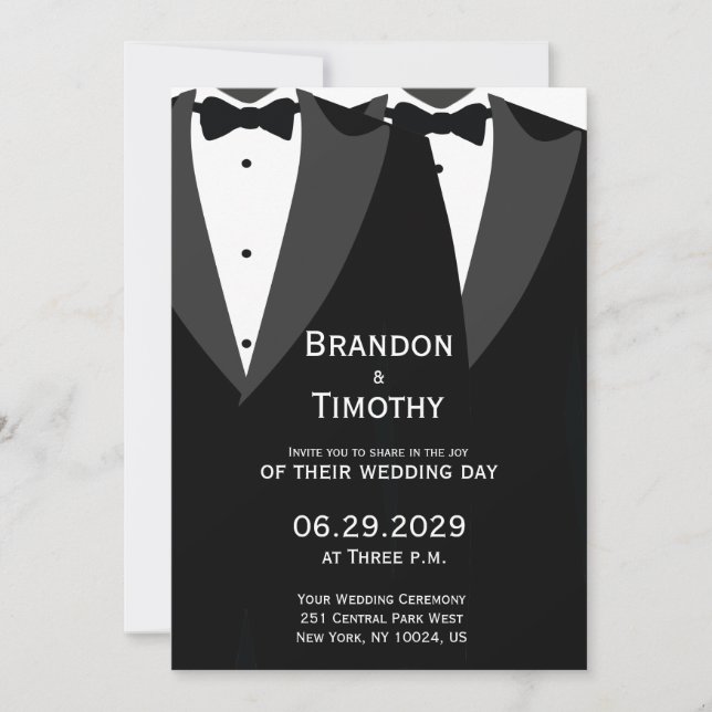 Elegant Gay Wedding Invitation Black Tie Inbjudningar (Framsida)