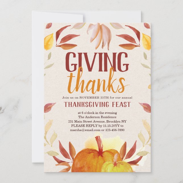 Elegant Ge tack Pumpkin WAN Thanksgiving (andnings Inbjudningar (Framsida)