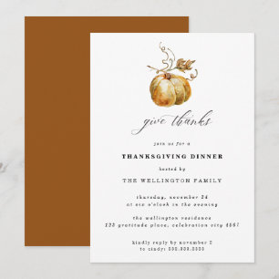 Elegant Ge - Thanksgiving med vattenfärgspumpkin Inbjudningar