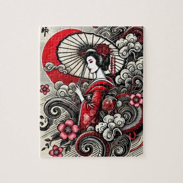 Elegant Geisha Artwork Puzzle Pussel (Vertikal)