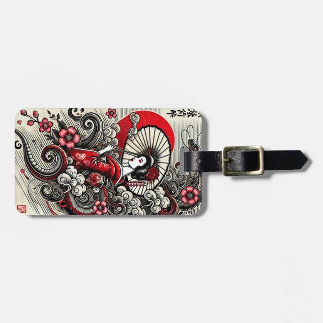 Elegant Geisha Luggage Tag Bagagebricka (Horisontell Framsida)