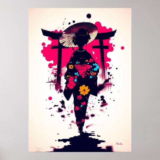 Elegant geisha under toriiporten poster (Framsidan)