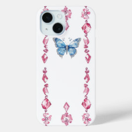 Elegant Gem Butterfly iPhone 15 Fodral Blue