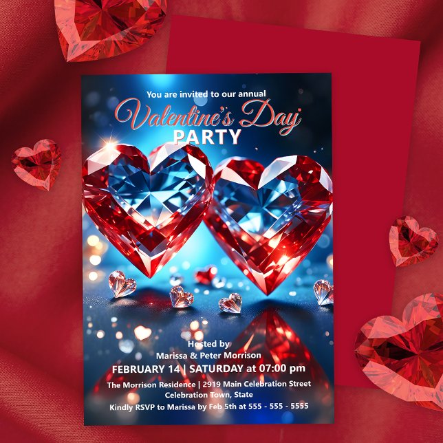 Elegant Gemstone Hearts Valentine Day Party Inbjudningar (Skapare uppladdad)