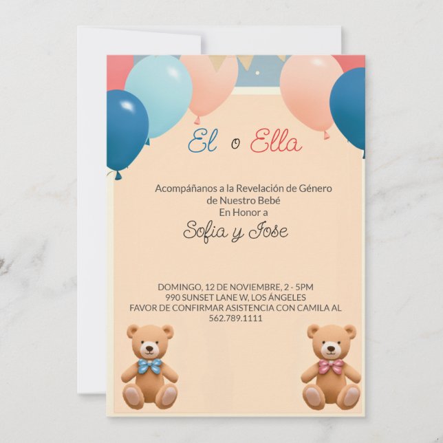 Elegant Gender Reveal bjudan på spanska Inbjudningar (Framsida)