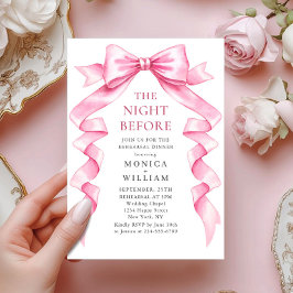 Elegant Genle Rosa Bow Ribbon Rehearsal Middag Inbjudningar