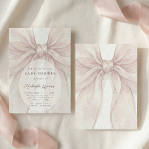Elegant Genomskinlig Rosa Rodnad Båge Bebis Shower Inbjudningar