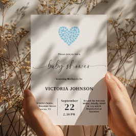 Elegant Gentle Blue Heart Baby Shower Party Inbjudningar