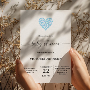Elegant Gentle Blue Heart Baby Shower Party Inbjudningar