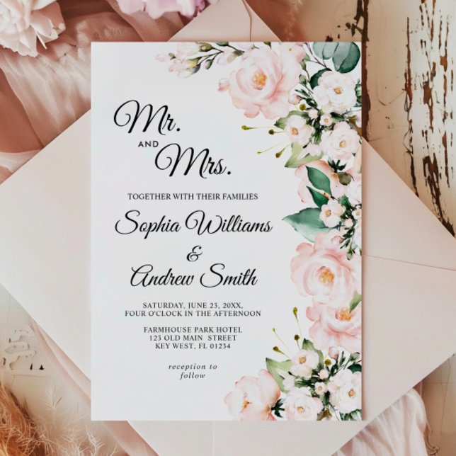 Elegant  Gentle Ro Flowers Bröllop Inbjudningar (Skapare uppladdad)