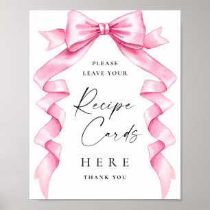 Elegant Gentle Rosa Bow Möhippa Recipe-kort Poster