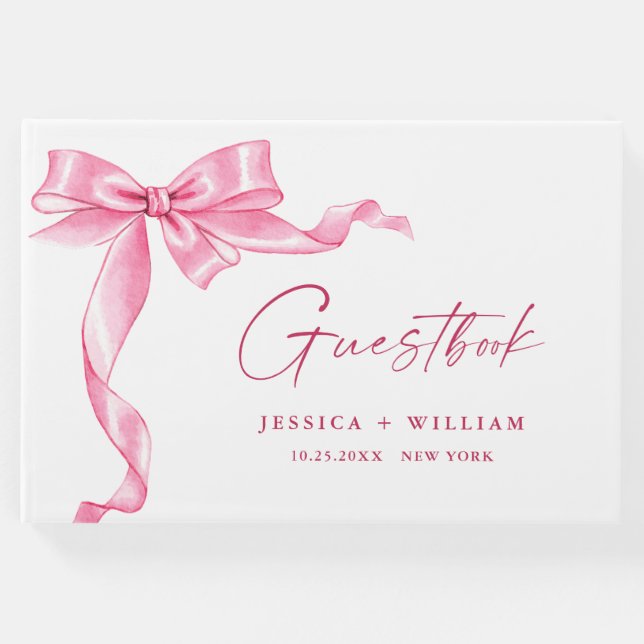 Elegant Gentle Rosa Bow Ribbon Bröllop Gästböcker (Framsida)