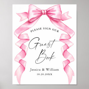 Elegant Gentle Rosa Bow vårt Guestbook Bröllop-tec Poster