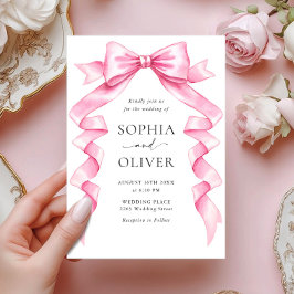 Elegant Gentle Rosa Hand plockade Bow Bröllop Inbjudningar