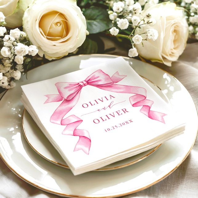 Elegant Gentle Rosa Hand plockade Bow Bröllop Pappersservett (Skapare uppladdad)