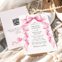 Elegant Gentle Rosa Hand plockade Bow Bröllop QR-k