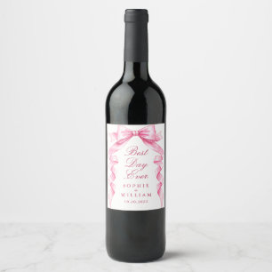 Elegant Gentle Rosa Hand plockade Bow Bröllop Vinflaska Etikett