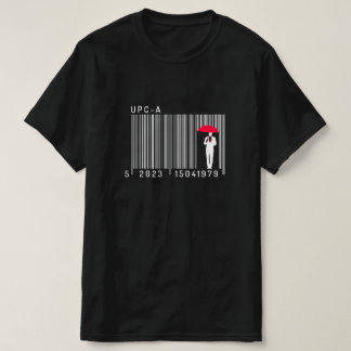 Elegant gentleman Man Holding an Parbrella Barcode T Shirt