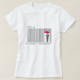 Elegant gentleman Man Holding an Parbrella Barcode T Shirt