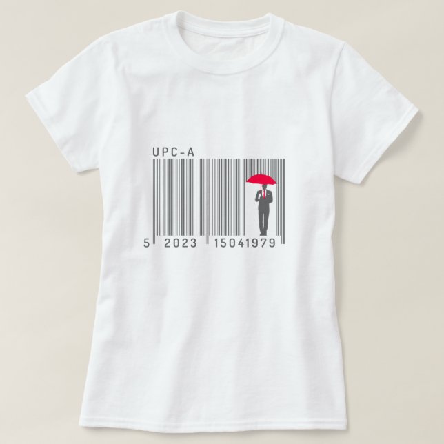 Elegant gentleman Man Holding an Parbrella Barcode T Shirt (Design framsida)