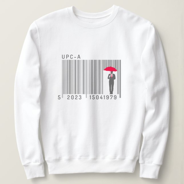 Elegant gentleman Man Holding an Parbrella Barcode T Shirt (Design framsida)