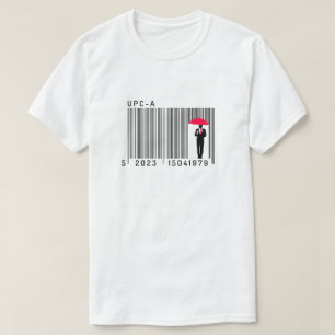 Elegant gentleman Man Holding an Parbrella Barcode T Shirt