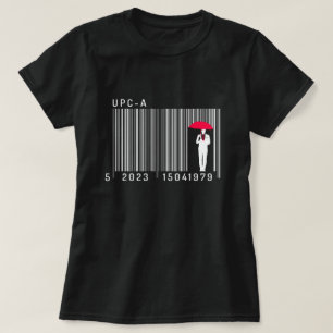 Elegant gentleman Man Holding an Parbrella Barcode T Shirt