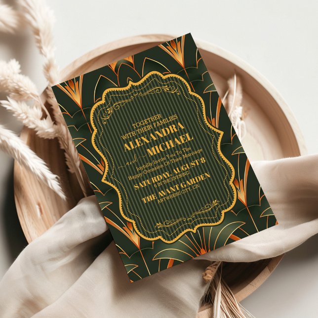 Elegant Geometric Art Deco Bröllop Inbjudningar (Skapare uppladdad)
