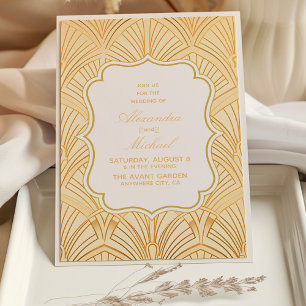 Elegant Geometric Art Deco Bröllop White Guld Inbjudningar