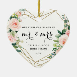 Elegant Geometric Blommigt Första jul Julgransprydnad Keramik