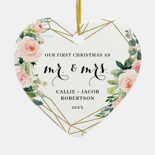 Elegant Geometric  Blommigt Första jul Julgransprydnad Keramik (Framsidan)